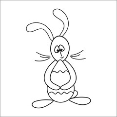 Easter bunny with egg in doodle style. Coloring page. Minimalist vector illustration.