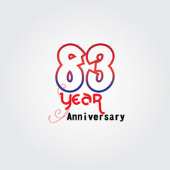 83 years anniversary celebration logotype. anniversary logo with red and blue color isolated on gray background, vector design for celebration, invitation card, and greeting card