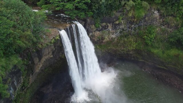 Wailua Falls aerial view, Kauai Hawaii