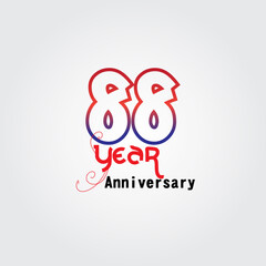 88 years anniversary celebration logotype. anniversary logo with red and blue color isolated on gray background, vector design for celebration, invitation card, and greeting card