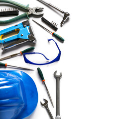 Set of construction tools on white background