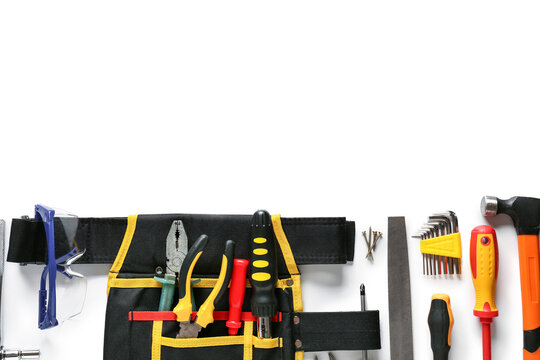 Set of construction tools on white background