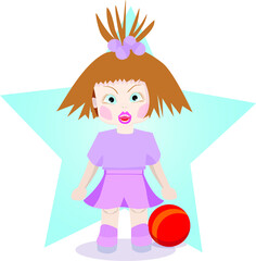 Cute character, angry girl with a ball