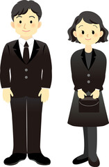 Naklejka premium イラスト素材: 喪服の男女 ほほえみの表情 