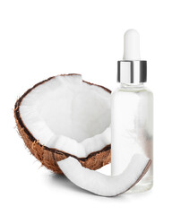 Bottle of coconut oil on white background