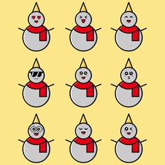 Cute snowman mascot set with different expression 