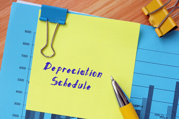  Financial concept meaning Depreciation Schedule with phrase on the piece of paper.