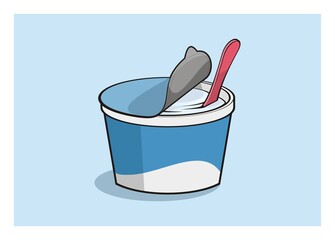 Yogurt in plastic cup. Simple flat illustration 