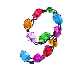 Gems on a wire. Font. Number 9 .