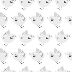 Obraz premium Simple cute stylized birds on a white background. Seamless pattern for packaging, wallpaper, paper, scrapbooking. Kids decor