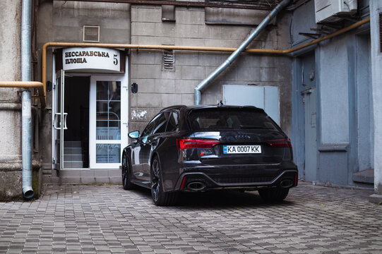 Kyiv, Ukraine - August 2020. Brand new sports car Audi RS6 in a black color. 