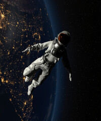 Astronaut walking in space with earth background
