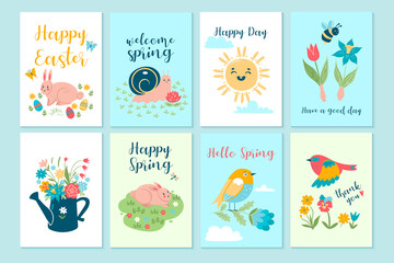 Set of cute spring cards. Vector graphics.
