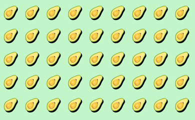 Avocado pattern background. Avocado minimal on a colored background for patterns. Food vegetables backagrund