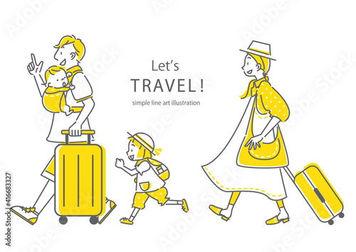 楽しそうに旅行する4人家族のシンプルでおしゃれな線画イラスト素材 2色 Canvas Print Fumika Shibata 楽しそうに旅行する4人家族のシンプルでおしゃれな線画イラスト素材 2色 Canvas Print Fumika Shibata