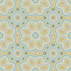 Persian traditional geometric vector seamless ornament. Textile print design. Modern victorian pattern. Wall decor design. Circles and lines composition.