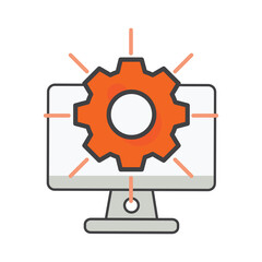 computer with setting gear icon. setting  illustration. Flat vector icon. can use for, icon design element,ui, web, mobile app.