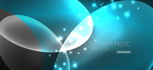 Neon ellipses abstract backgrounds. Shiny bright round shapes glowing in the dark. Vector futuristic illustrations for covers, banners, flyers and posters and other