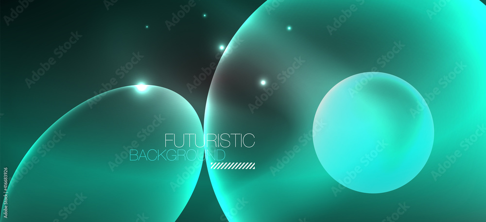 Wall mural neon ellipses abstract backgrounds. shiny bright round shapes glowing in the dark. vector futuristic