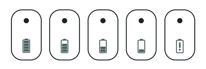 Isolated computer mouse set with a battery level charger. Vector illustration Computer mouse battery