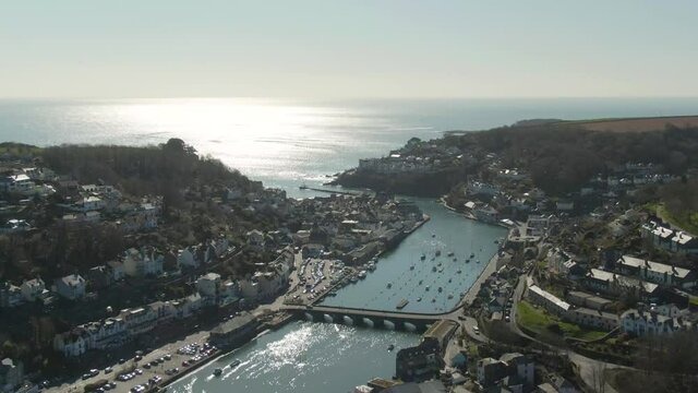 Glorious vista of the famous cornish fishing town of Looe, UK. Bustling community centre