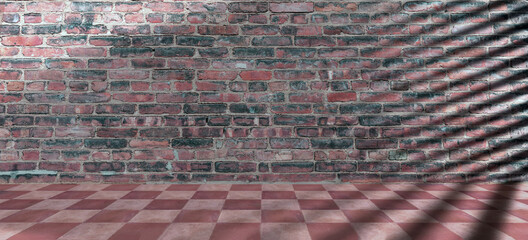 Terracotta floor tiles red pink color and brickwall background