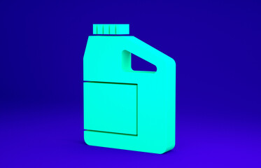 Green Canister for motor machine oil icon isolated on blue background. Oil gallon. Oil change service and repair. Engine oil sign. Minimalism concept. 3d illustration 3D render.