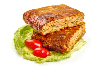 Cabbage casserole, freshly baked pie, isolated on white background. High resolution image