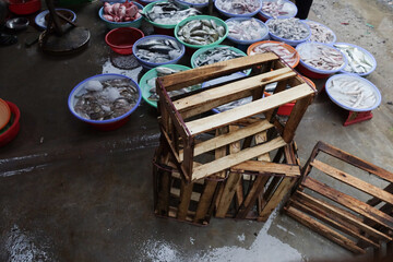 Colorful goods at a small market in Vietnam.