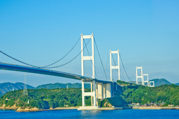 Kurushima kaikyo bridge in Imabari, Ehime prefecture, Shikoku, Japan.