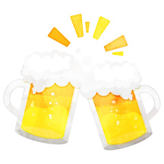 水彩風 生ビールで乾杯するイラスト