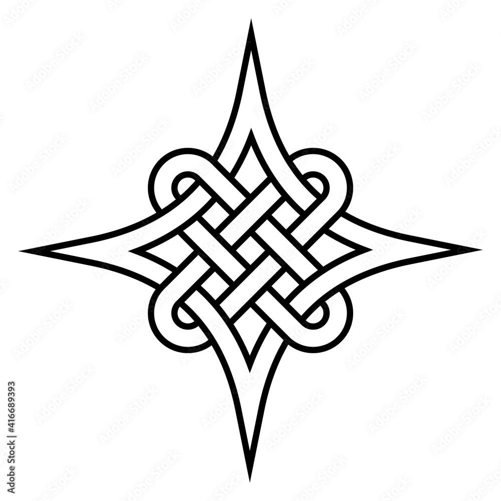 Poster celtic quaternary knot of eternity, vector celtic pattern symbol close connection and eternal love