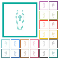 Coffin flat color icons with quadrant frames
