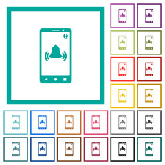 Mobile push notification flat color icons with quadrant frames