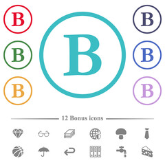 Bold font type flat color icons in circle shape outlines