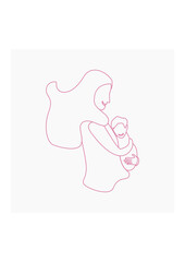 Editable Outline Style Side View of Woman Carrying a Kid Vector Illustration for Artwork Element of Mother's Day or Womanhood Related Design
