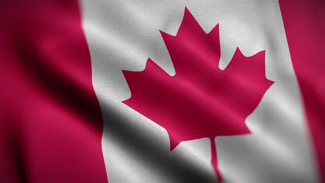 Angled view of the Canadian Flag flapping in HD.