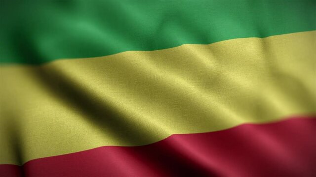 Angled view of the Pan African Flag flapping in HD.