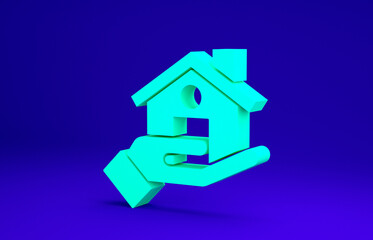 Green Realtor icon isolated on blue background. Buying house. Minimalism concept. 3d illustration 3D render.