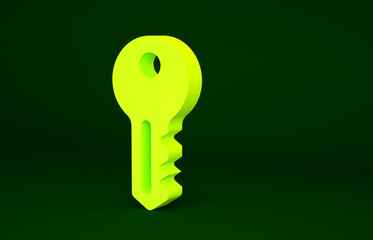 Yellow House key icon isolated on green background. Minimalism concept. 3d illustration 3D render.