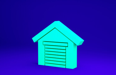 Green Garage icon isolated on blue background. Minimalism concept. 3d illustration 3D render.