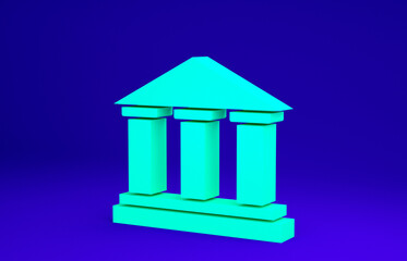 Green Museum building icon isolated on blue background. Minimalism concept. 3d illustration 3D render.