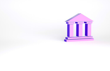 Purple Museum building icon isolated on white background. Minimalism concept. 3d illustration 3D render.