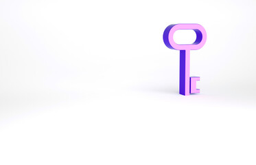 Purple House key icon isolated on white background. Minimalism concept. 3d illustration 3D render.