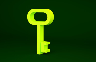 Yellow House key icon isolated on green background. Minimalism concept. 3d illustration 3D render.