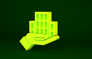 Yellow Skyscraper icon isolated on green background. Metropolis architecture panoramic landscape. Minimalism concept. 3d illustration 3D render.