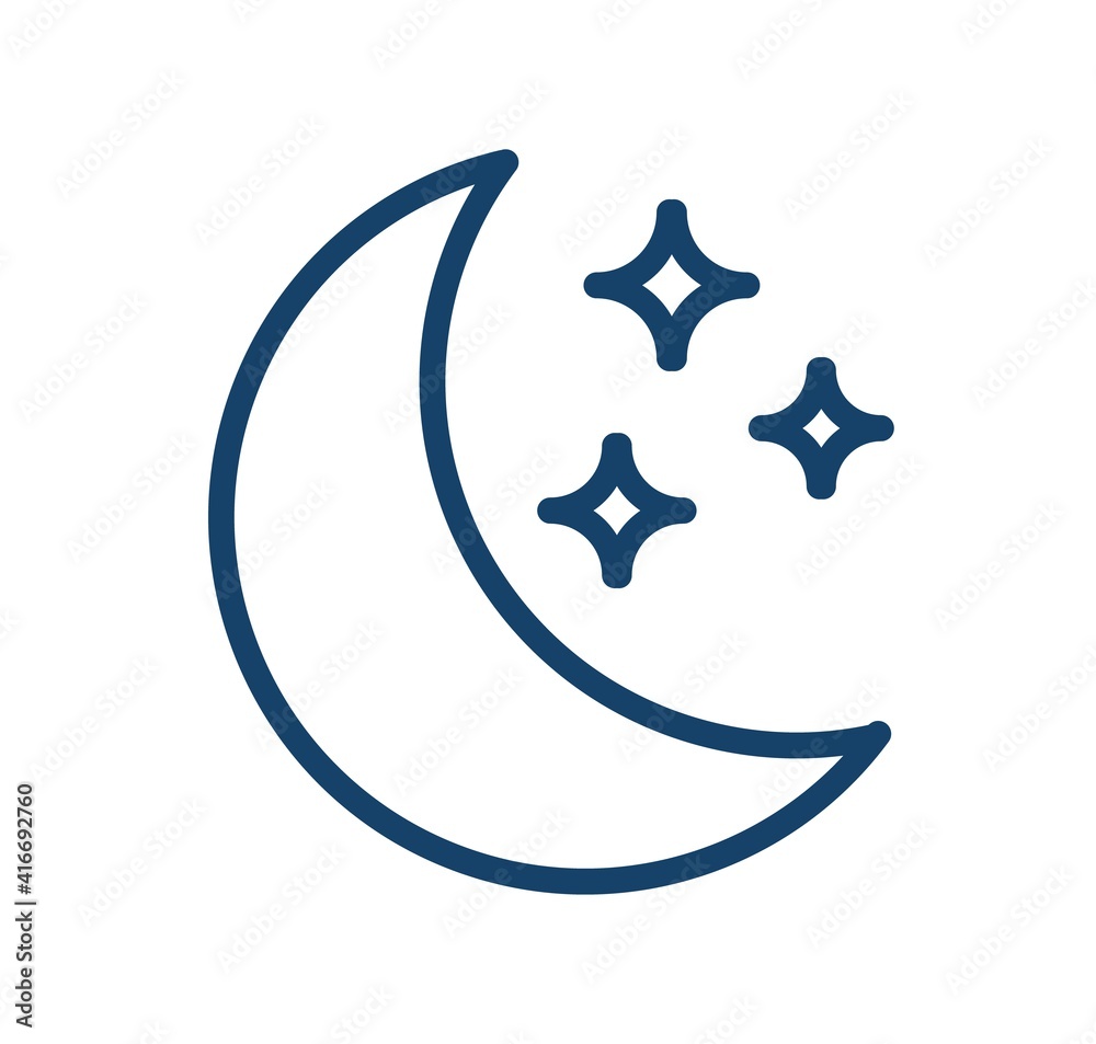 Poster abstract weather icon with half-moon or waning crescent with stars in clear sky. simple logo of nigh