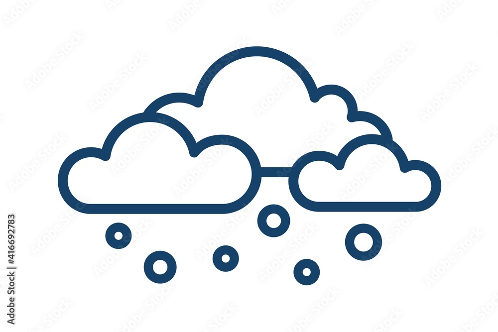 Aufkleber Abstract icon with snow or hail falling from clouds. Snowy weather logo in line art style. Snowfall sign. Contoured flat vector illustration isolated on white background