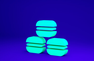 Green Macaron cookie icon isolated on blue background. Macaroon sweet bakery. Minimalism concept. 3d illustration 3D render.