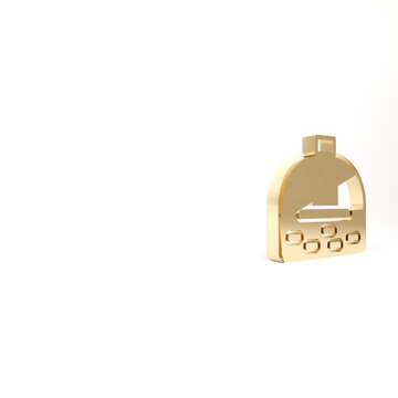 Gold Brick Stove Icon Isolated On White Background. Brick Fireplace, Masonry Stove, Stone Oven Icon.3d Illustration 3D Render.